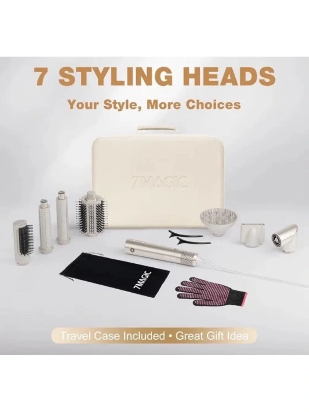 7MAGIC TD-2301 7-in-1 Hot Air Styler Set with Travel Case (Champagne Gold)